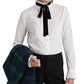 Ralph Lauren Women's Tie Neck Cotton Broadcloth Shirt White Size X-Large