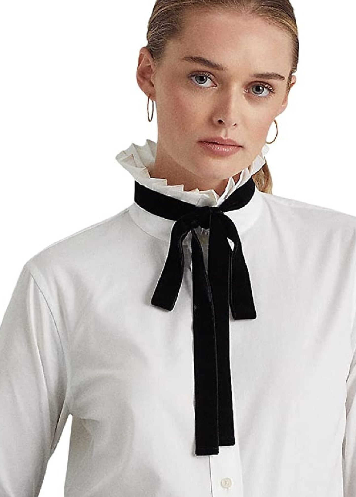 Ralph Lauren Women's Tie Neck Cotton Broadcloth Shirt White Size X-Large
