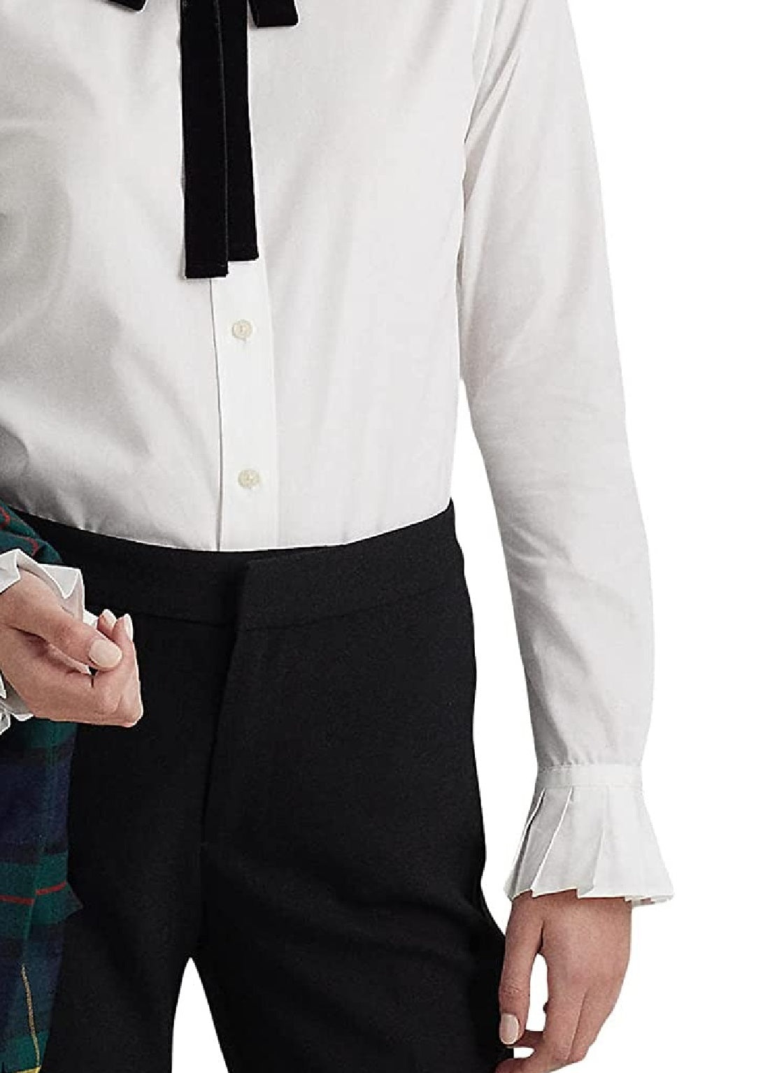 Ralph Lauren Women's Tie Neck Cotton Broadcloth Shirt White Size X-Large