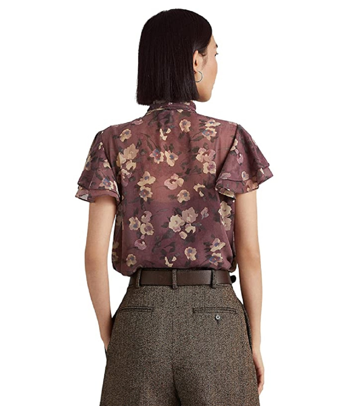 Ralph Lauren Women's Floral Tie Neck Georgette Blouse Purple Size Medium
