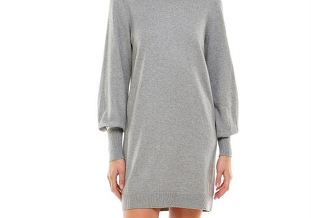 Wayf Morela Turtleneck Sweater Dress, Heather Grey, X-Small