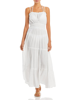 Aqua Women's Tiered Cover Up Maxi Dress Swimwear White Size Medium