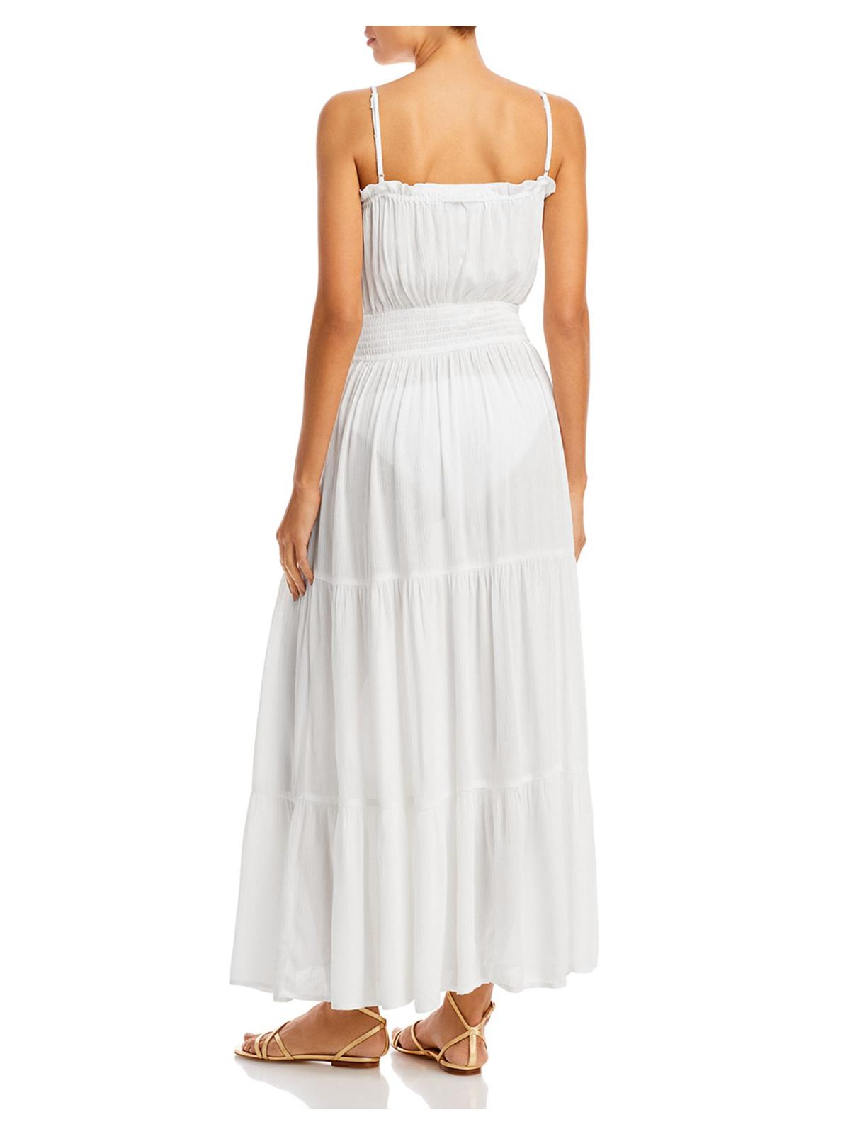 Aqua Women's Tiered Cover Up Maxi Dress Swimwear White Size Medium