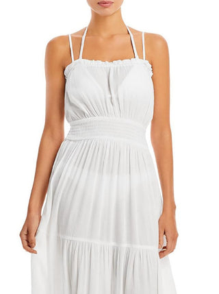 Aqua Women's Tiered Cover Up Maxi Dress Swimwear White Size Medium