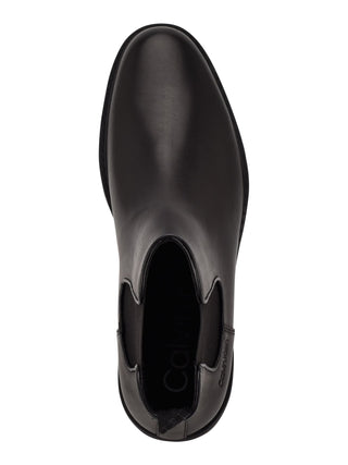 Calvin Klein Men's Pull Tab Goring Cushioned Fenwick Round Toe Block Heel Leather Chelsea Black Size 7.5 M