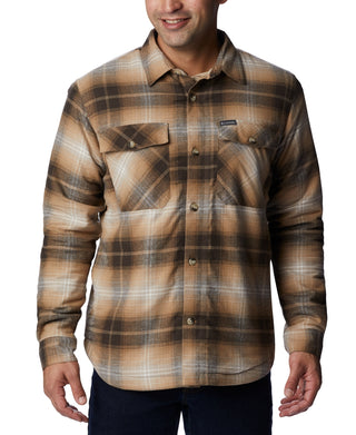 Columbia Men's Plaid Sherpa Lined Shirt Jacket Brown Size X-Large