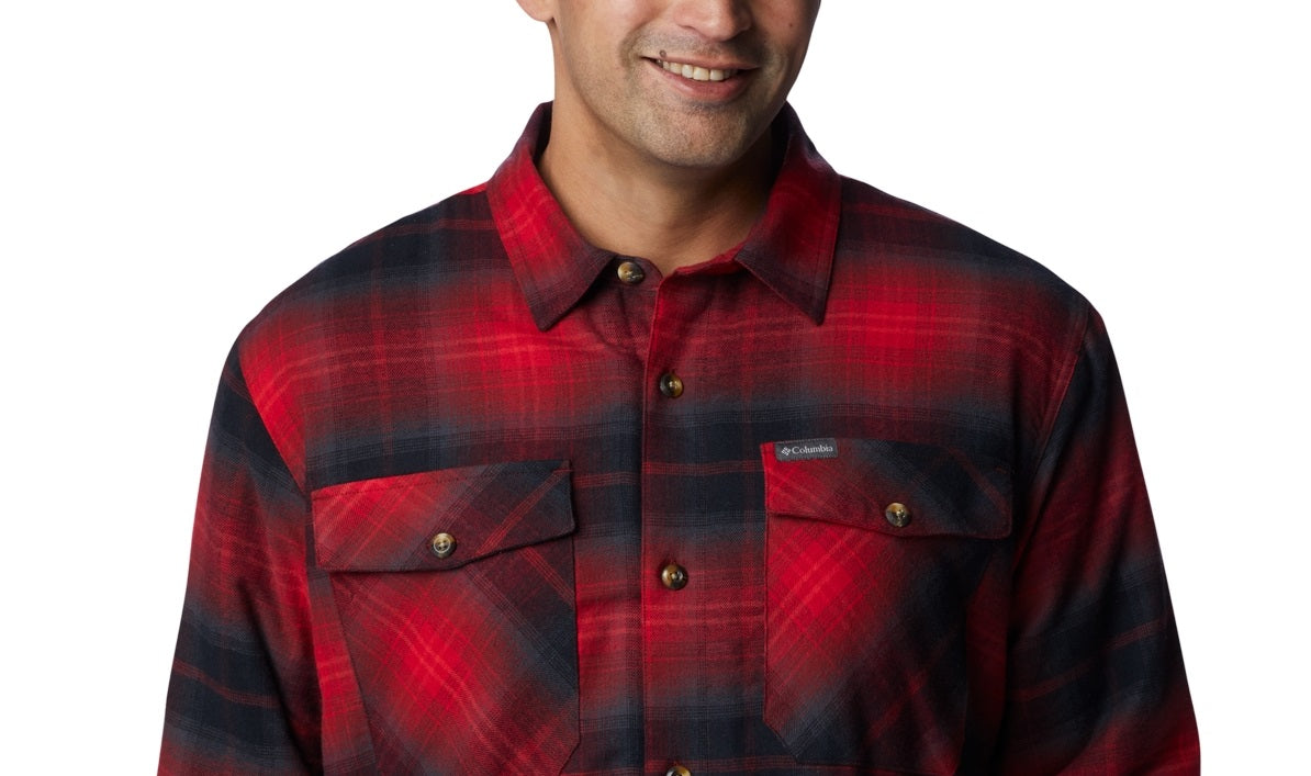 Columbia Men's Plaid Sherpa-Lined Shirt Jacket Red Size Large