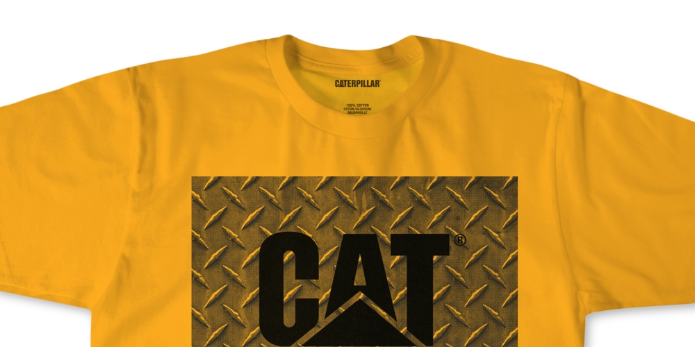 Caterpillar Men's Work Diamond Plate Logo Graphic T-Shirt Yellow Size Small