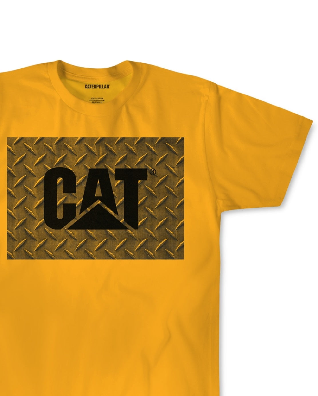 Caterpillar Men's Work Diamond Plate Logo Graphic T-Shirt Yellow Size Medium