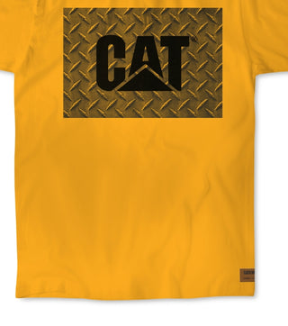 Caterpillar Men's Work Diamond Plate Logo Graphic T-Shirt Yellow Size Medium