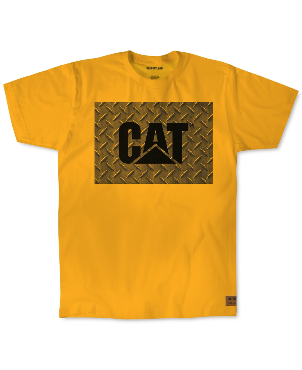 Caterpillar Men's Work Diamond Plate Logo Graphic T-Shirt Yellow Size Medium