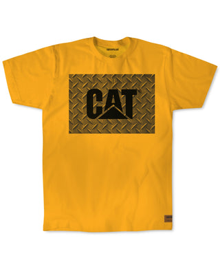 Caterpillar Men's Work Diamond Plate Logo Graphic T-Shirt Yellow Size Medium