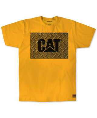 Caterpillar Men's Work Diamond Plate Logo Graphic T-Shirt Yellow Size XX-Large