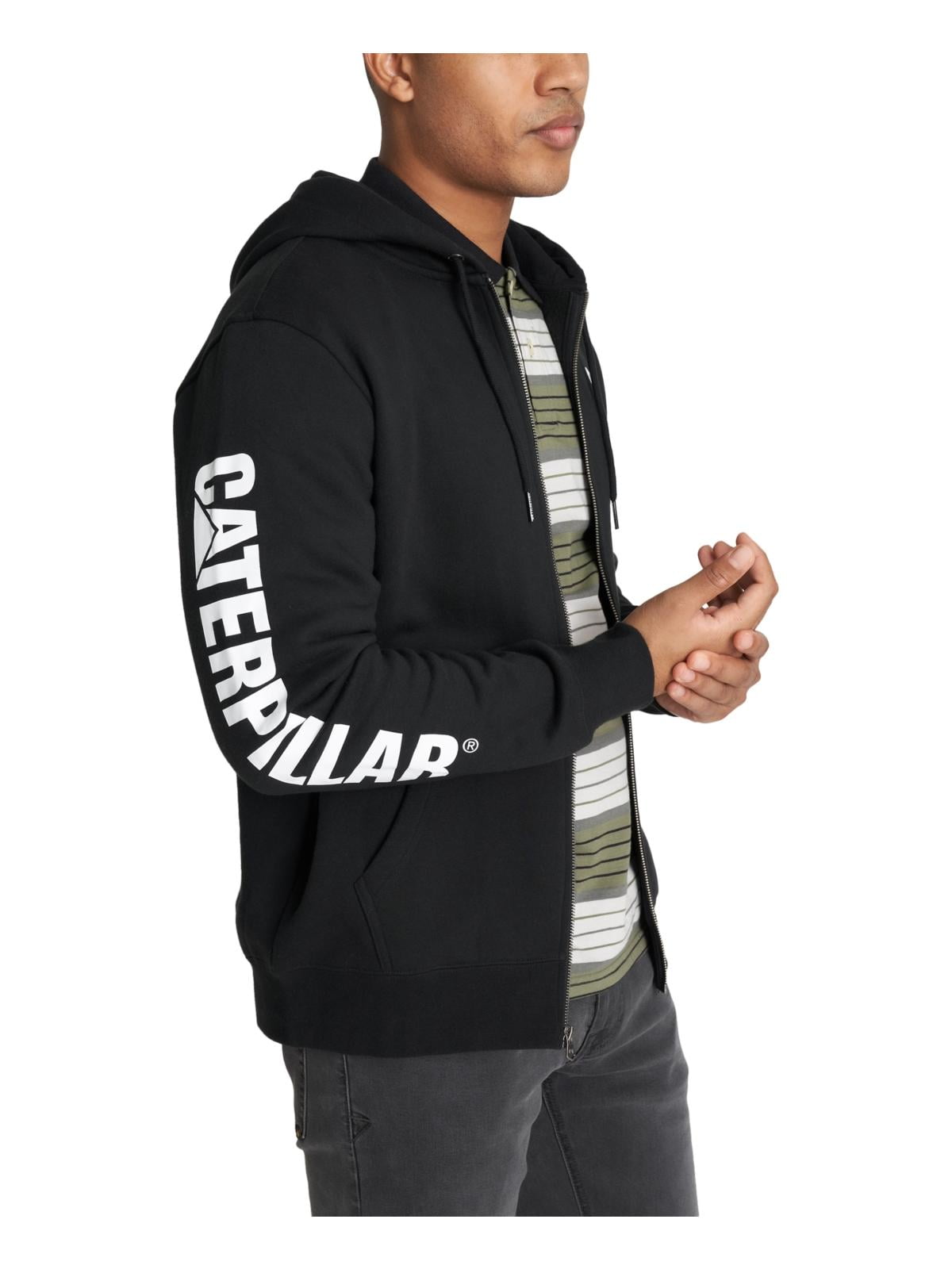 Caterpillar Men's Foundation Logo Print Full Zip Hoodie Black Size Large