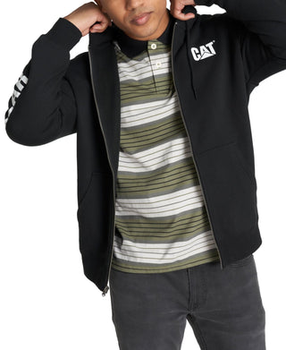 Caterpillar Men's Foundation Logo Print Full Zip Hoodie Black Size Large