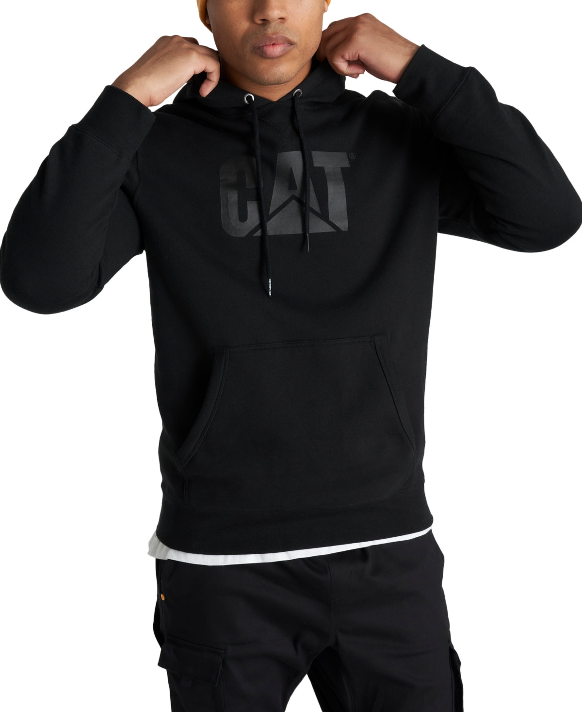 Caterpillar Men's Foundation Logo Print Hoodie Black Size Large