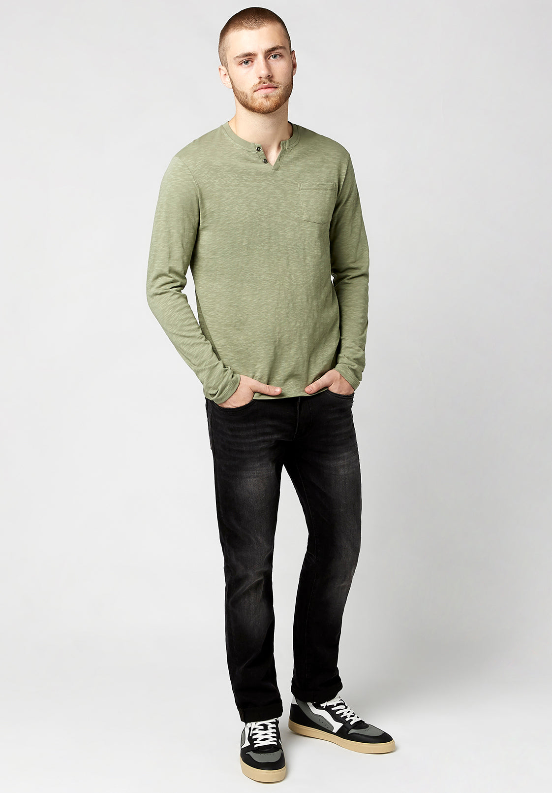 Buffalo David Bitton Men's Kattie Slub Henley Shirt Green Size XX-Large