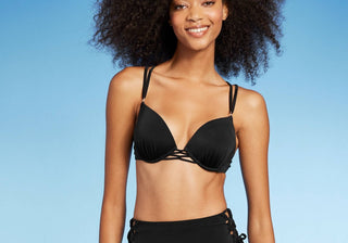 Women's Push-Up Double Strap Bikini Top Shade & Shore Black 34C