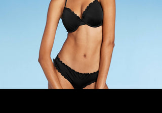 Women's Lightly Lined Ruffle Bikini Top Shade & Shore Black 34D
