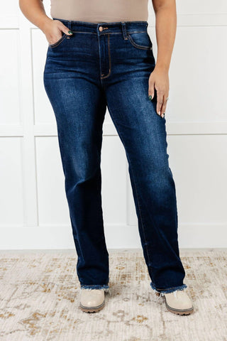 Judy Blue - Mid Rise Frayed Hem Straight Leg Jean