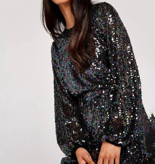 Apricot - Sequin Puff Sleeve Tie Waist Mini Dress