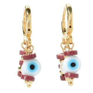 MAYAMAR Gold Plated Evil Eye Beaded Charm Huggie Earrings