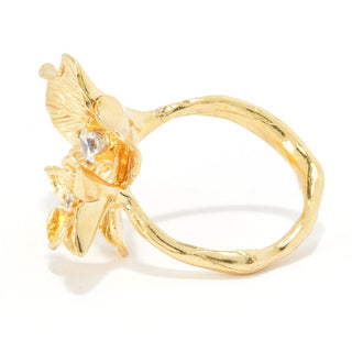 Golden Odyssey for Brilliante Cubic Zirconia Double Flower Bypass Ring