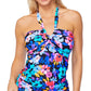 Island Escape Women's Lux Halter Tankini Top Swimsuit Black Size 12