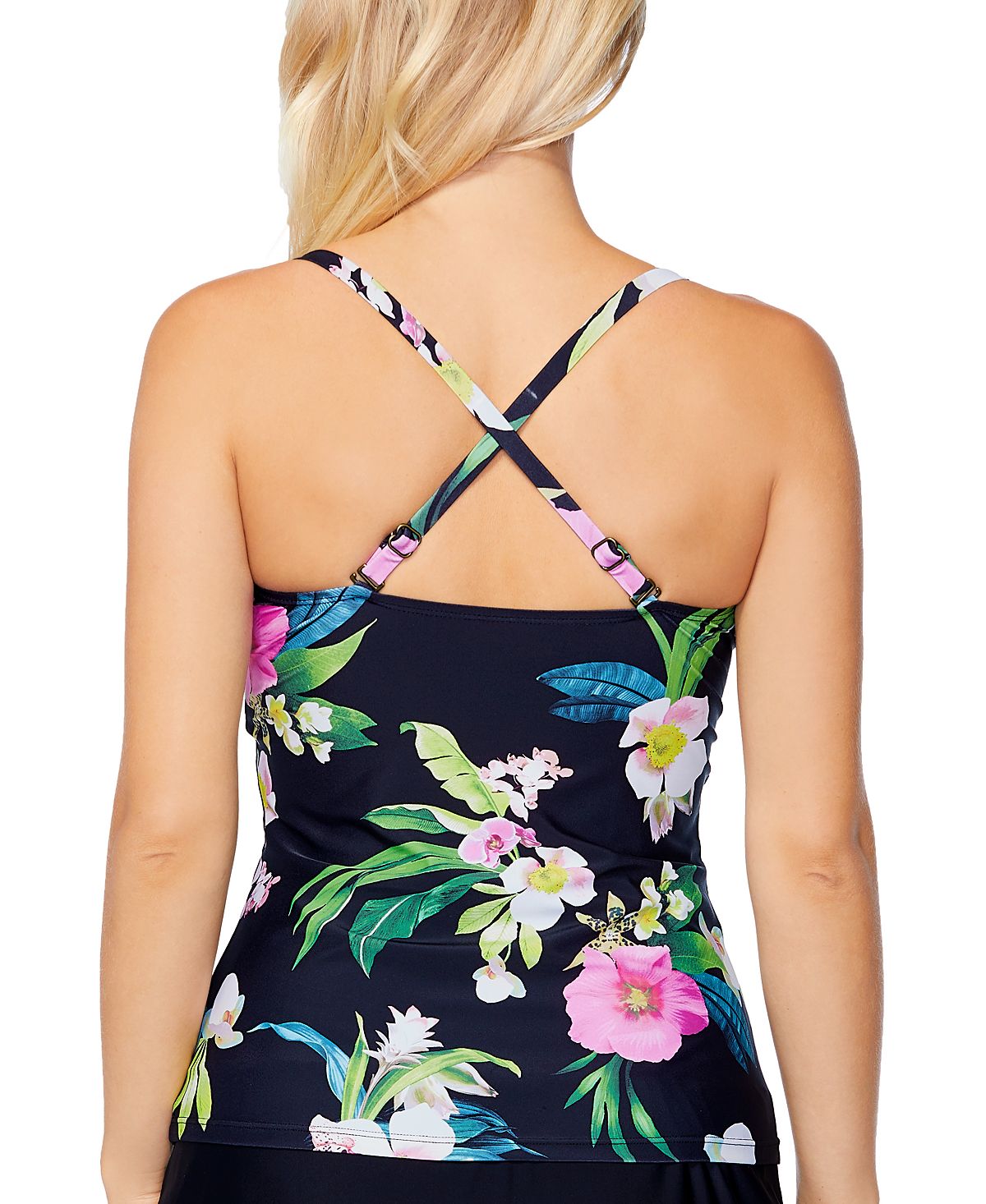 Island Escape Women's Tahiti Convertible Tankini Top Swimsuit Black Size 10