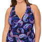 Island Escape Women's Plus Paisley Print Underwire Tankini Top Swimsuit Black