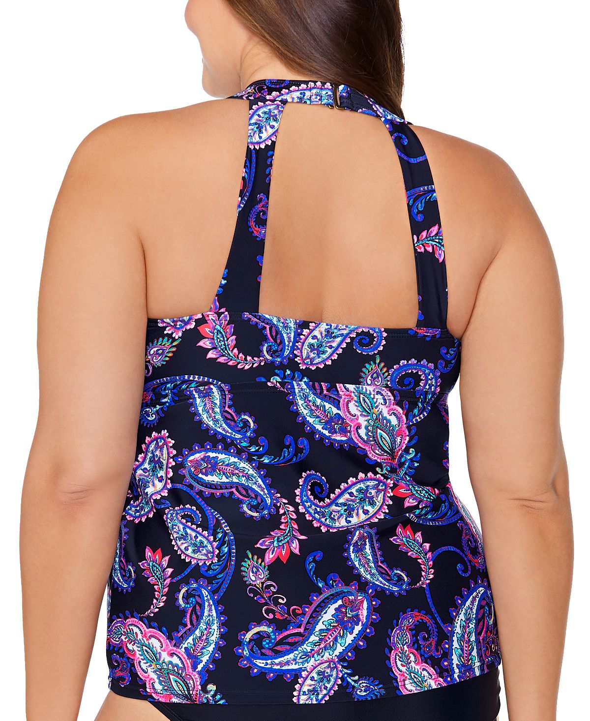 Island Escape Women's Plus Paisley Print Underwire Tankini Top Swimsuit Black