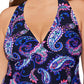 Island Escape Women's Paisley Print Underwire Tankini Top Swimsuit Black Size 24W