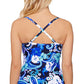 Island Escape Women's Printed Ruffled Front Tahiti Tankini Top Swimsuit Black Size 10