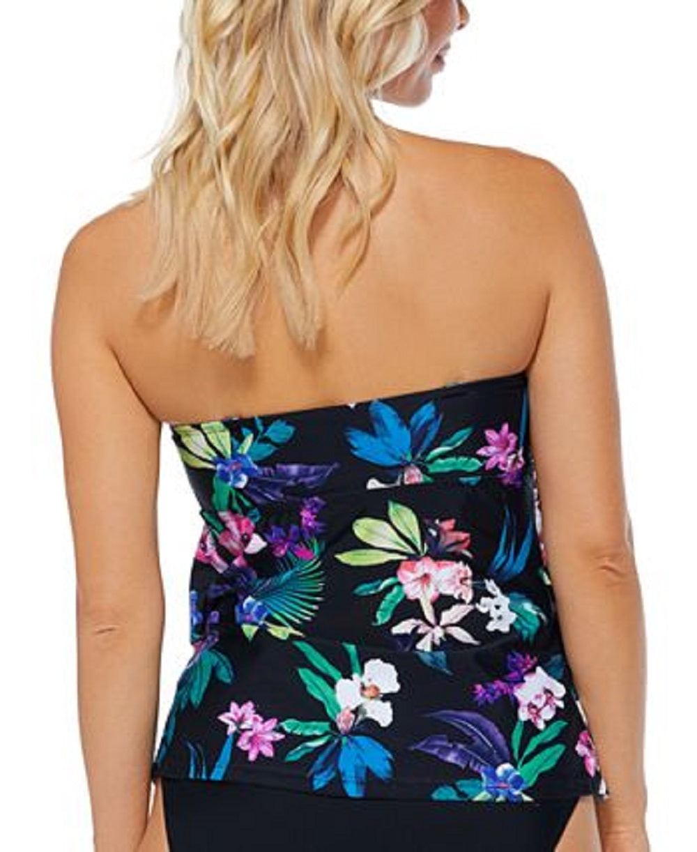 Island Escape Women's Tiered Floral Print Convertible Tankini Swimsuit Black Size 10