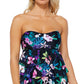 Island Escape Women's Tiered Floral Print Convertible Tankini Swimsuit Black Size 10