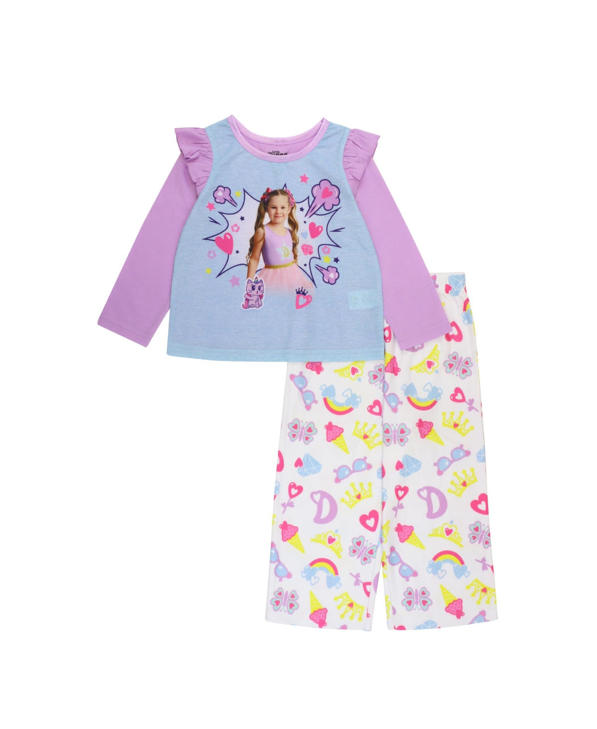 Love Diana Toddler Girls Tshirt and Pajama 2 Piece Set White Size 3T