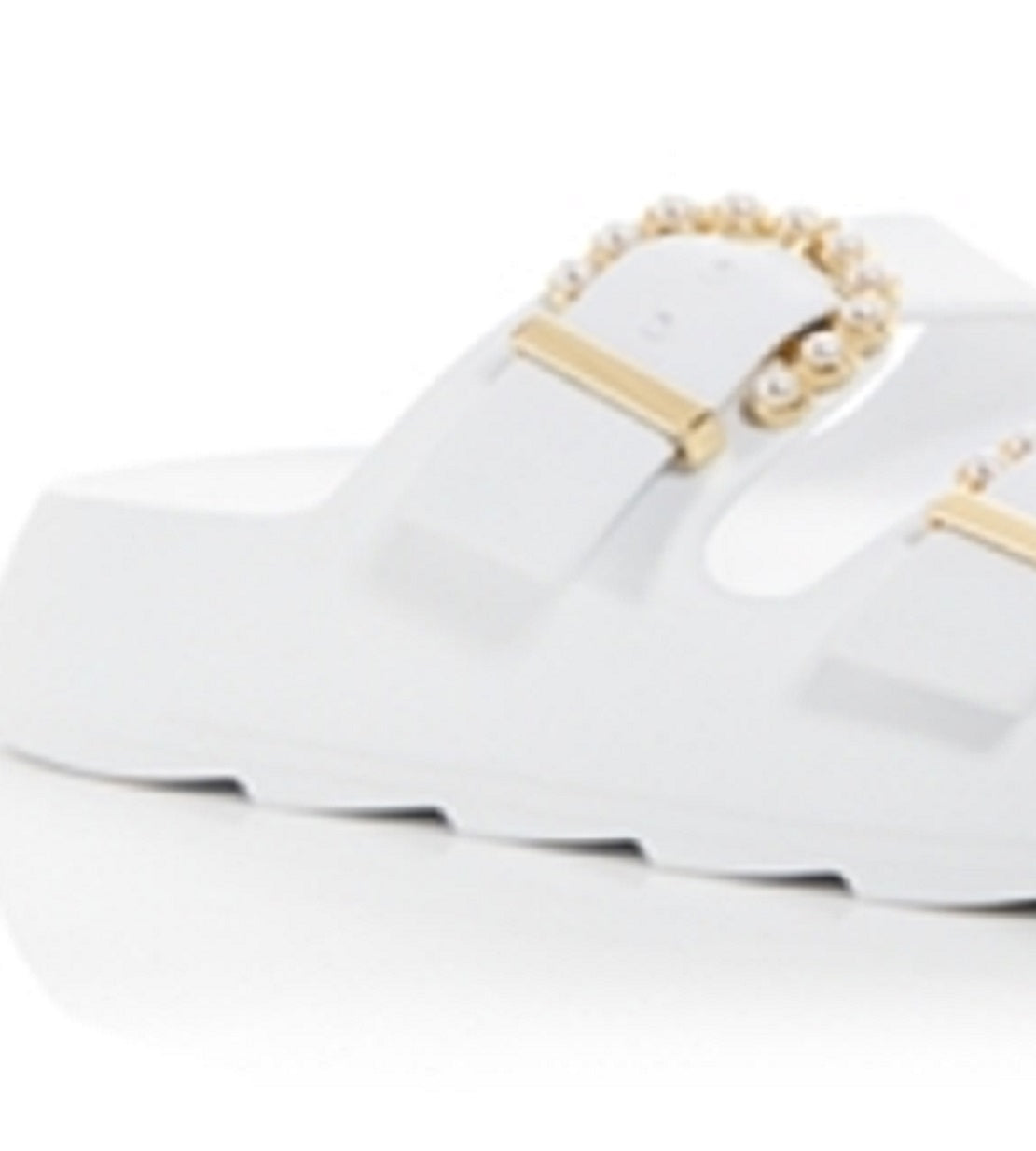 Stuart Weitzman Women's Pearl Buckle Slide Sandals White Size 7 M