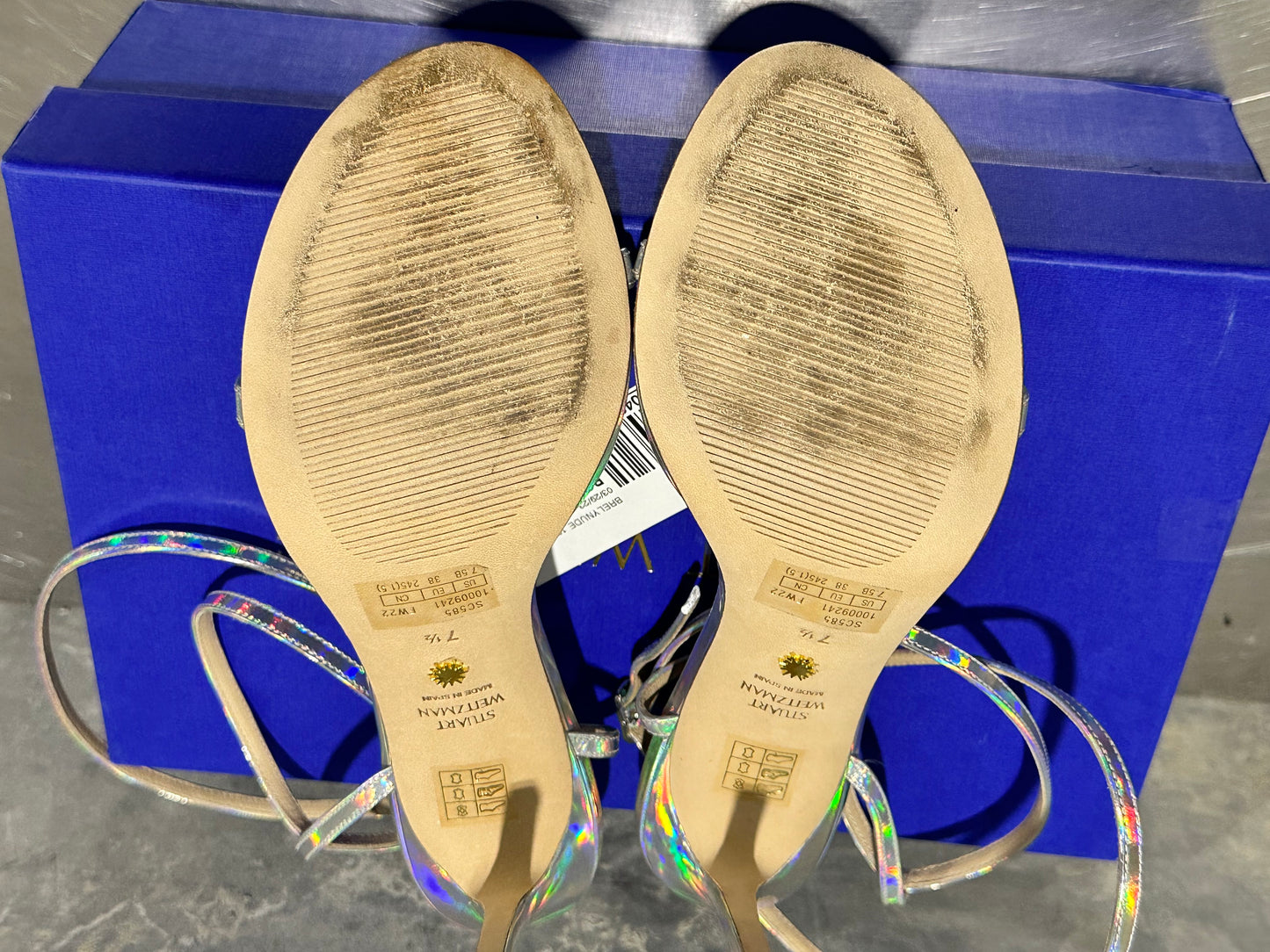 Stuart Weitzman Women's High Heel Wrap Sandals Gray Size 7.5 M