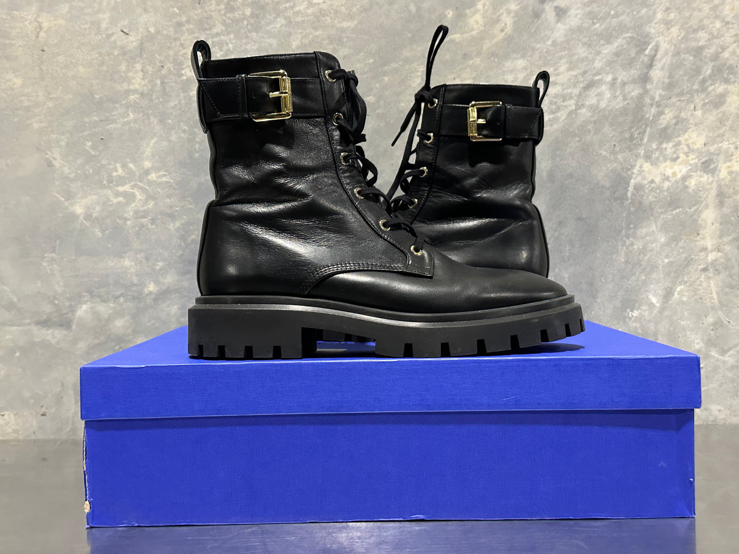 Stuart Weitzman Women's Ultra Lug Sole Buckle Combat Boots Black Size 9 M