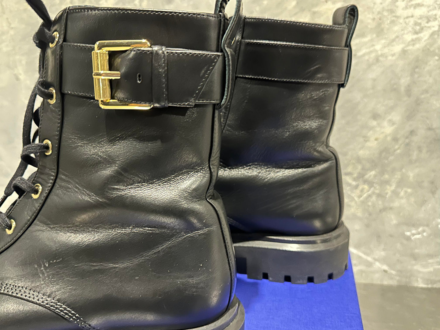 Stuart Weitzman Women's Ultra Lug Sole Buckle Combat Boots Black Size 9 M