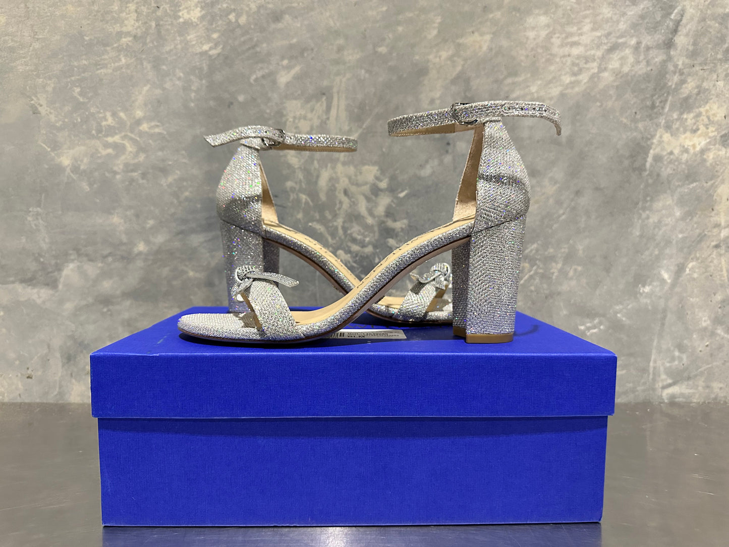 Stuart Weitzman Women's Nearly Nude Bow Accent High Heel Sandals Grey Size 7 M