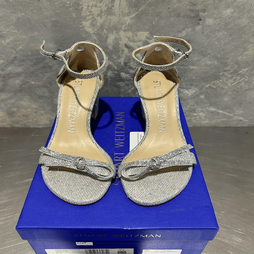 Stuart Weitzman Women's Nearly Nude Bow Accent High Heel Sandals Grey Size 7 M