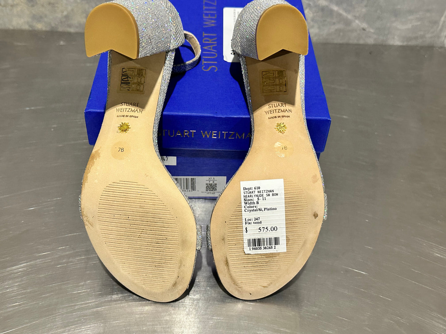 Stuart Weitzman Women's Nearly Nude Bow Accent High Heel Sandals Grey Size 7 M