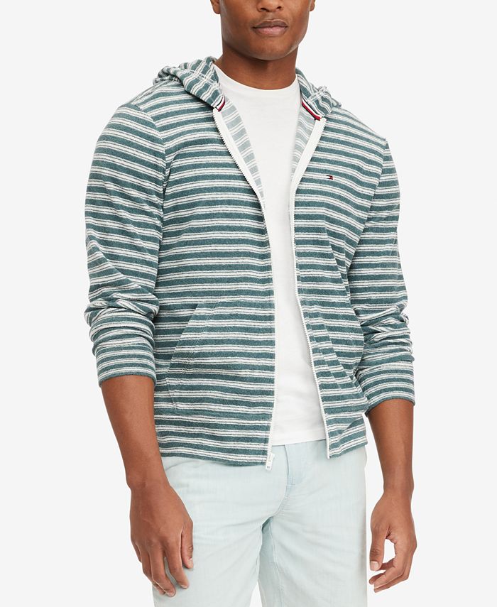 Tommy Hilfiger Men's Stripe French Terry Full Zip Hoodie Green Size XXL