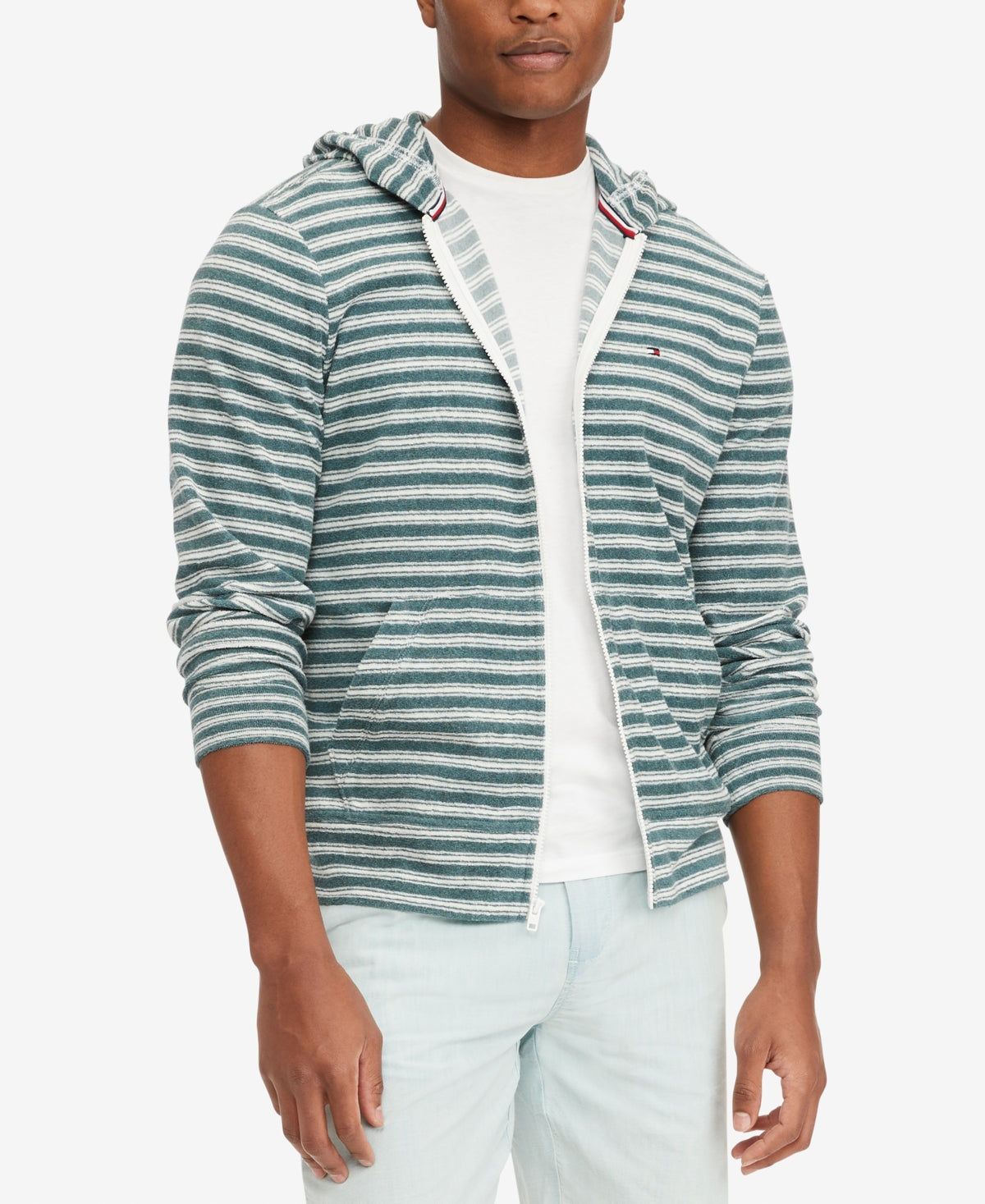 Tommy Hilfiger Men's Stripe French Terry Full Zip Hoodie Green Size XXL