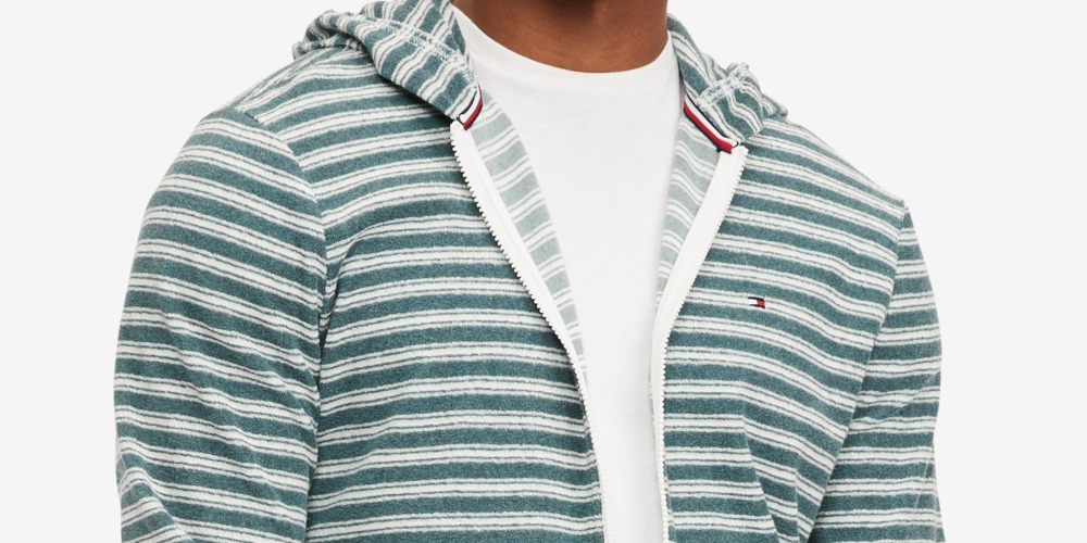 Tommy Hilfiger Men's Stripe French Terry Full Zip Hoodie Green Size XXL