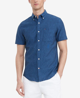 Tommy Hilfiger Men's Big & Tall Classic Fit Porter Textured Shirt Blue Size X-Large