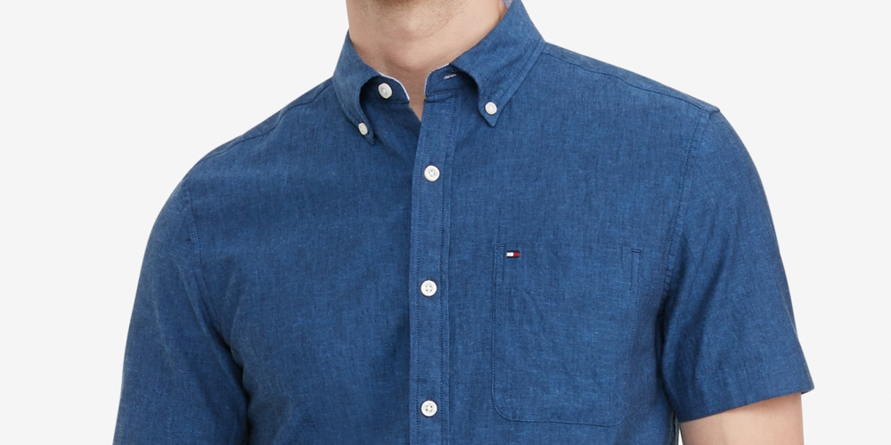 Tommy Hilfiger Men's Big & Tall Classic Fit Porter Textured Shirt Blue Size X-Large