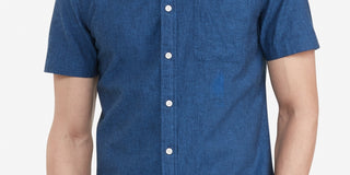 Tommy Hilfiger Men's Big & Tall Classic Fit Porter Textured Shirt Blue Size X-Large