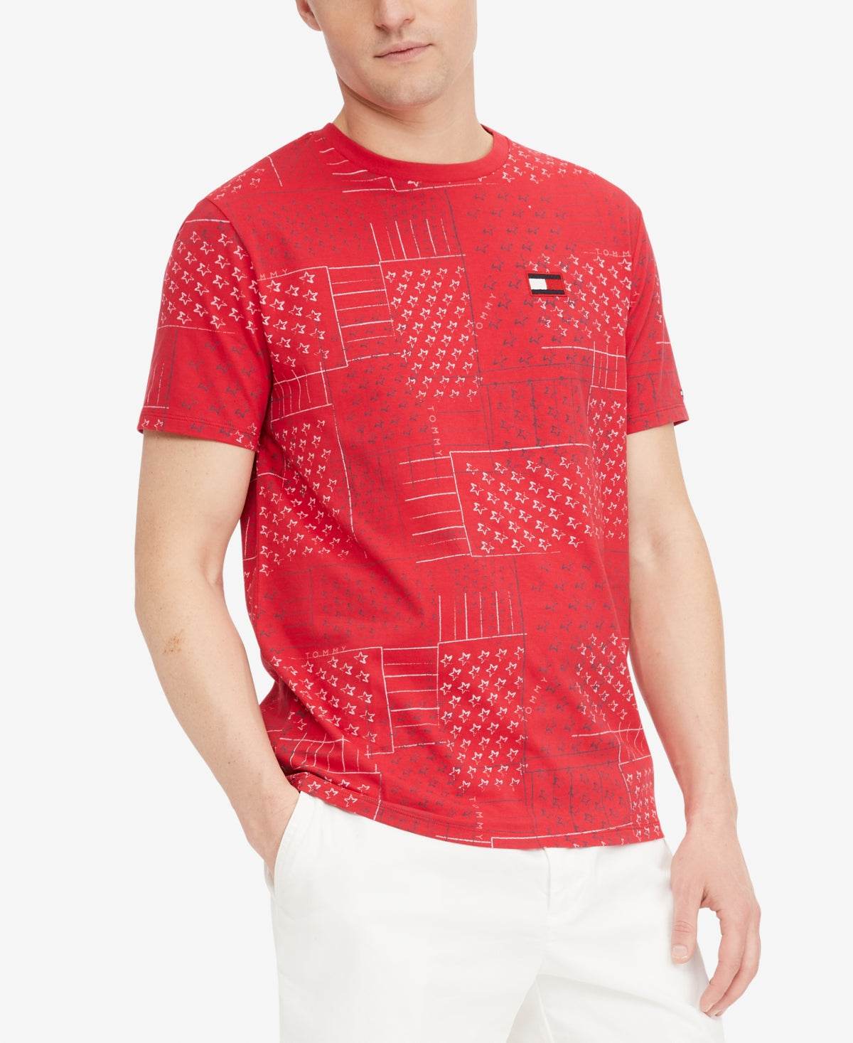 Tommy Hilfiger Men's All Over Road Trip T-Shirt Red Size Large